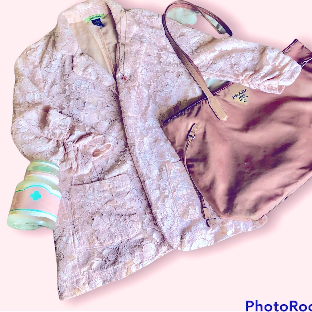 BARBIECORE Y2K VTG. Free Hug! Jacket Small Suit Pink Lace Lightweight BLAZER